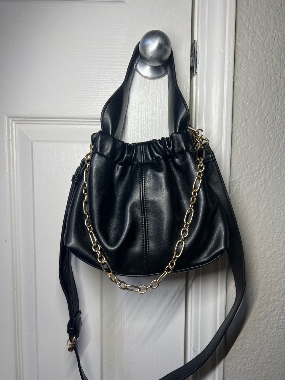 Madison West Black Shoulder Bag with Gold Chain
